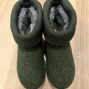 UGG Olive Green Wool Cozy Short Boot Slippers